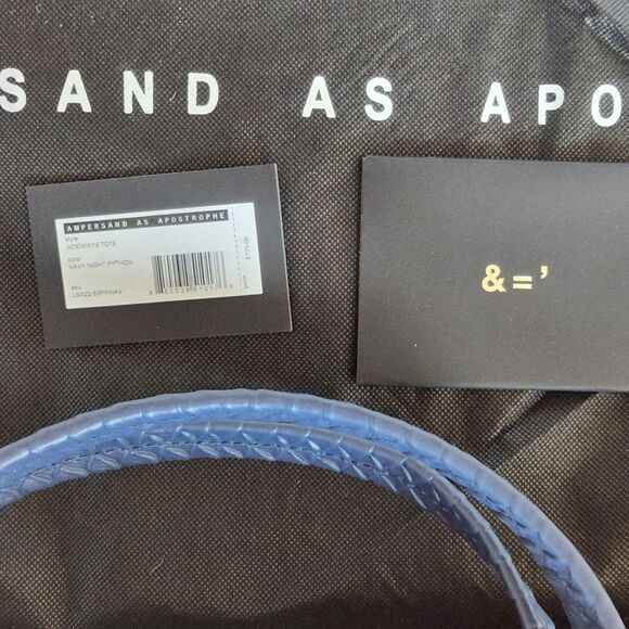 Large Leather Navy Tote Python Designer 100% Leather Ampersand As Apostrophe NWT - Picture 10 of 14